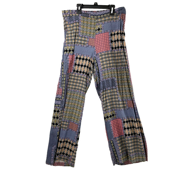 Ellos Pants Womens Medium 14-16 Rayon Quilt Geo Print Wide Leg Slacks Pockets - Picture 1 of 11